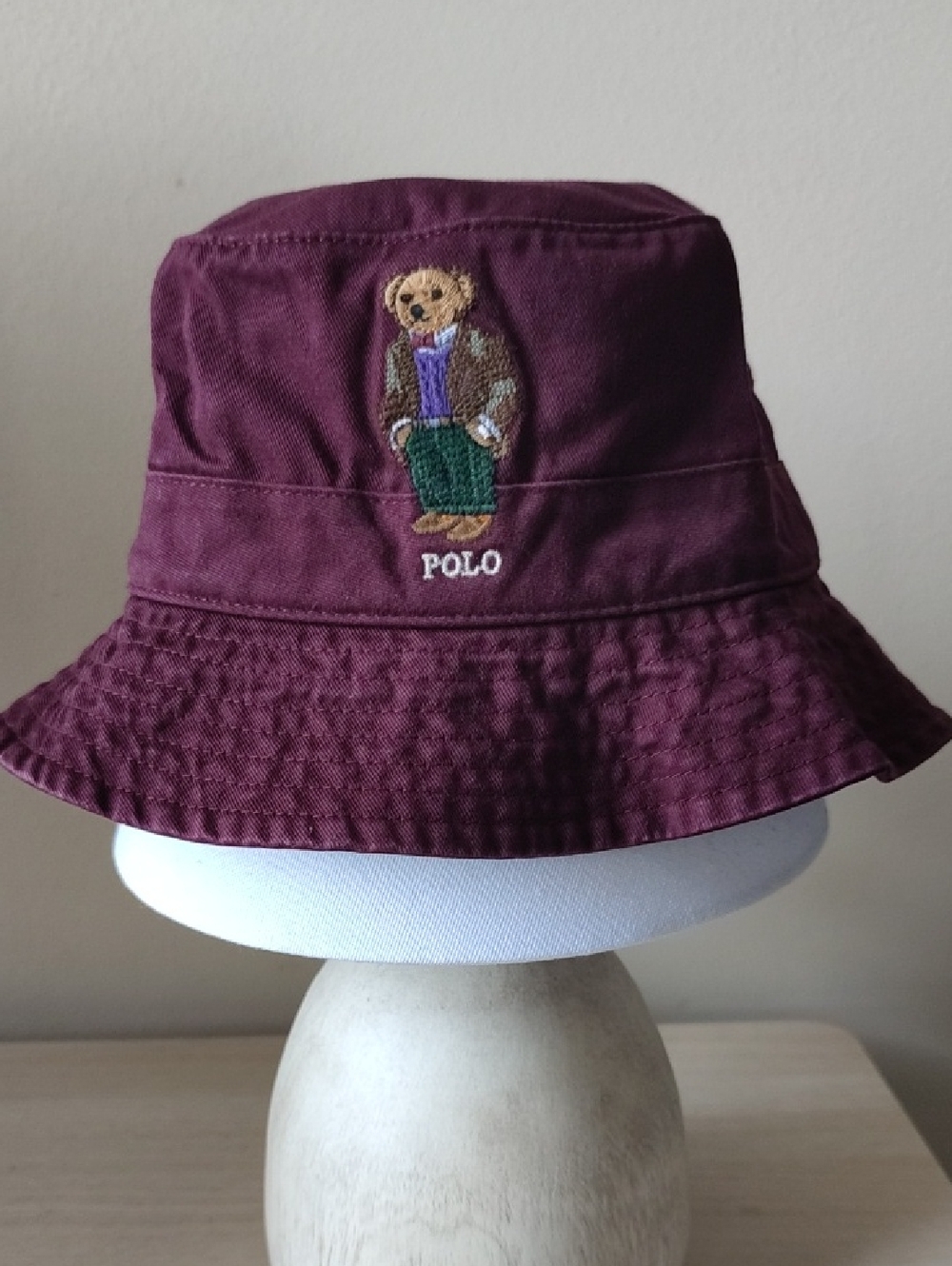 Polo by Ralph Lauren Maroon Polo Bear Mens Bucket Hat Size S/M.